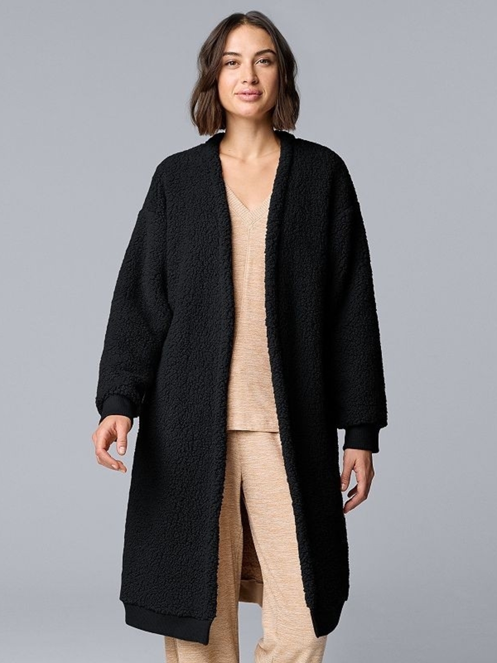 Simply Vera Vera Wang Black Open-Front Teddy Coat